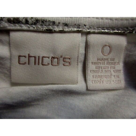 Chico's Metallic Wavy Stripe Gold White Top Sz 0 Ruched Sides Pullover Stretch - Picture 7 of 9